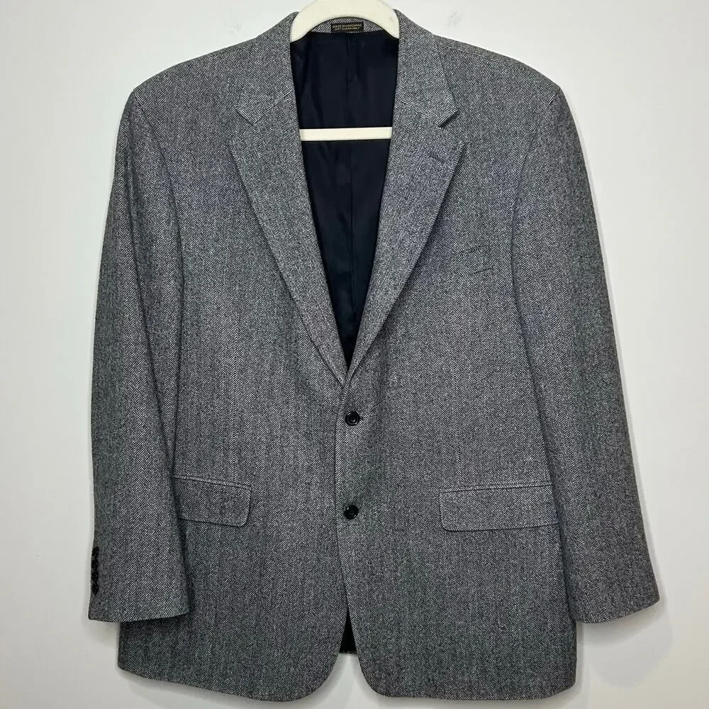 Geoffrey Beene Wool Camel Hair Blend Herringbone 2-Button Jacket Blazer Size 48L